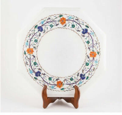 15" Marble side End Table Top Pietra dura​ Handmade Inlay Home Decor - Image 1 of 3