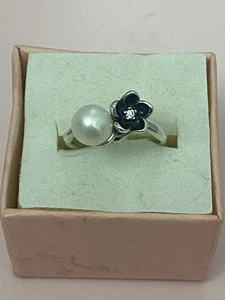 Authentic PANDORA Mystic Floral White Pearl, Clear CZ & Enamel Ring- 5 (RETIRED) - Picture 1 of 4