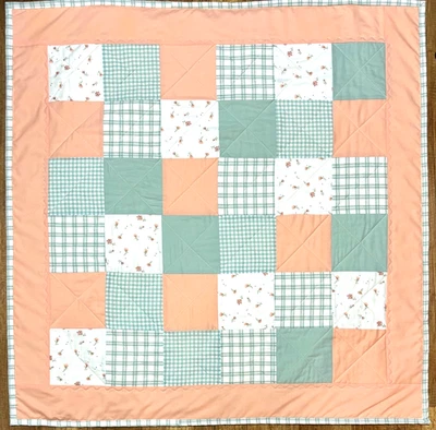Baby Quilt Handmade Green & Peach Blanket  Boy or Girl  New - Image 1 of 4