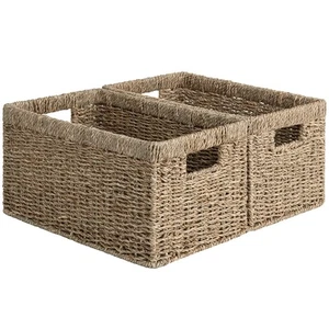 Pack de 2 cestas de almacenamiento de mimbre con asas, apilables para despensa, estantes, alimentos - Imagen 1 de 19
