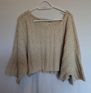 Free People Beige Cropped Pullover Sweater Womens Medium - Picture 1 of 12