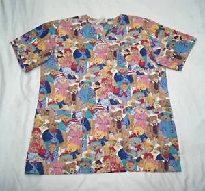 crest scrub top jacket women small patriotic bears 2 side pocket 1 breast pocket - Picture 1 of 9