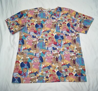 crest scrub top jacket women small patriotic bears 2 side pocket 1 breast pocket - Image 1 of 4