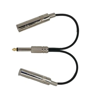 Stereo Male to 2X 6.35mm (1/4") Male Mono Female Audio Y Splitter Cable Black 8" - Picture 1 of 6