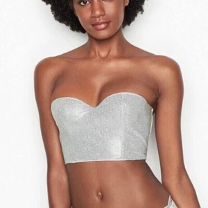 Victorias Secret Dream Angels Jeweled Bustier Strapless Bra 34D Bedazzle Silver - Picture 1 of 15