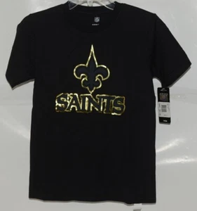 NFL Team Apparel Licensed New Orleans Saints Youth Medium Black Gold Tee Shirt - Picture 1 of 6