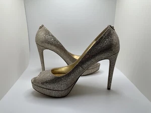 Michael Kors ✨Gold Sparkly Glitter Peep Toe Stilettos Pumps Heels 10M - Picture 1 of 7