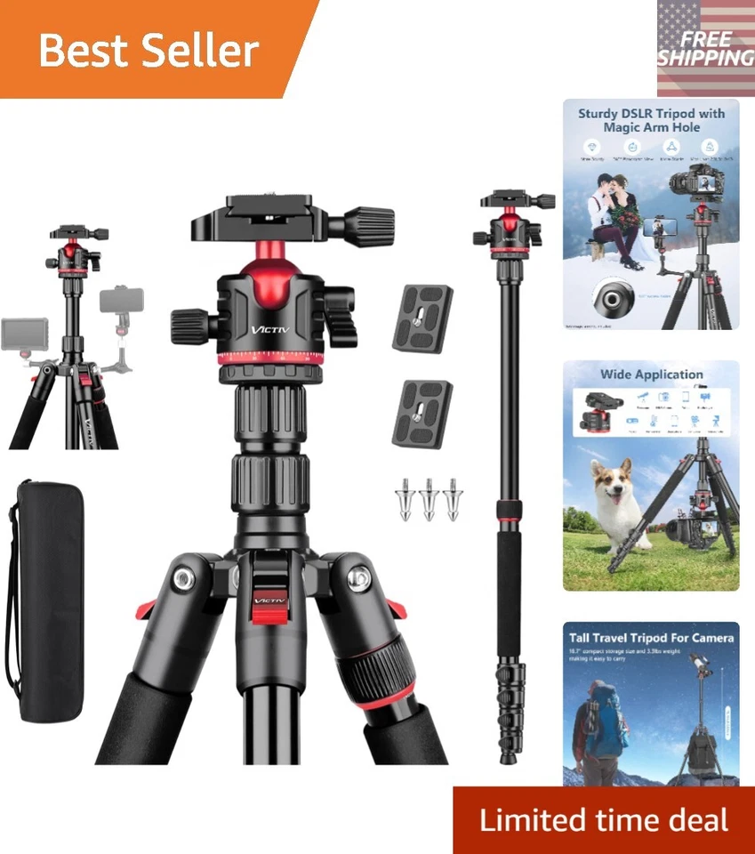 Trípode y monopie compacto para cámara de aluminio 3 en 1, 78" de altura máxima - listo para viajar Foto 1 de 4