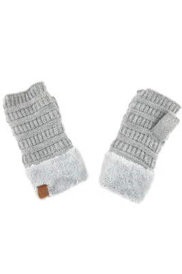 C.C Mujer Acogedores Guantes Tejidos Sin Dedos Suave Cálido Difuso Sherpa Forrados Invierno Foto 1 de 4