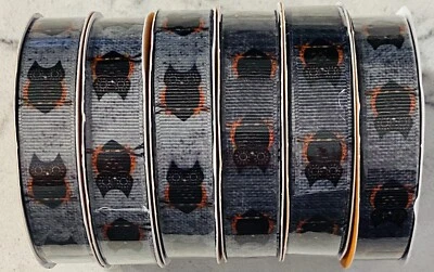 6 Place & Time Boo Halloween Ribbon  5/8" X 3 Yd NEW Black Owl - Image 1 of 4