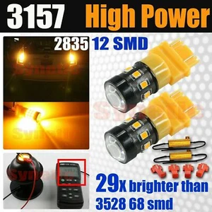 3157 Amber Yellow LED Turn Signal Parking Dual Filament Light Bulbs w/Resistors - Picture 1 of 9