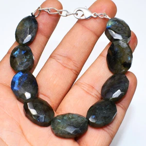 170.00 Cts Natural 7 Inches Long Labradorite Oval Cut Beads Bracelet NK 03E65 - Picture 1 of 2