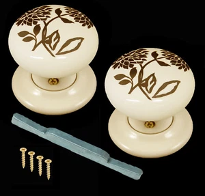 1 Paire Cream porcelain Mortaise Porte Bouton Set Noir Dahlia Design - Imagen 1 de 1