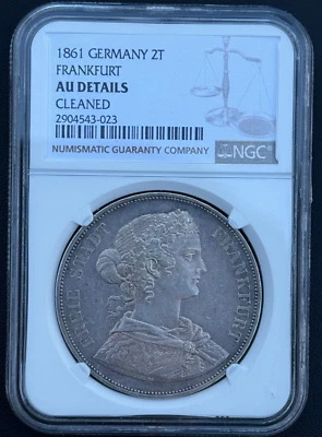 1861 Germany, Frankfurt  90% Silver 2 Thaler, KM# 365 NGC About Uncirculated - Image 1 of 4