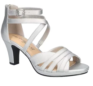 Easy Street Womens Crissa Open Toe Stiletto Heel Pumps - Silver Satin 7.5 W US - Picture 1 of 7