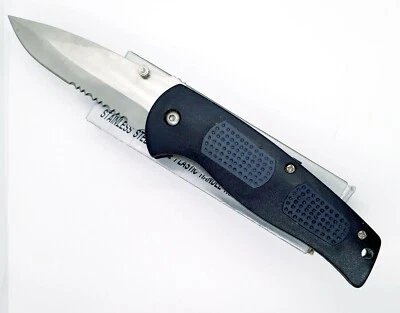 Navaja de Bolsillo Plegable 3 3/4" Hoja de Acero Inoxidable Mango de Plástico Incrustación de Goma  Foto 1 de 4