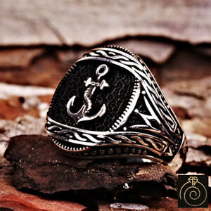 Anchor Signet Silver Mens Ring Mariner Gift Sailor Vintage Seaman Jewelry 925