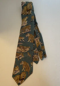 Men's Endangered Species necktie silk Wild Cats tiger lion leopard made in USA - Picture 1 of 3