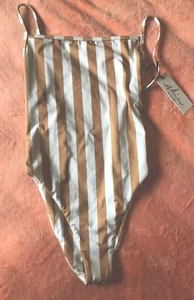 SKIN By SAME SWIM Striped One-Piece Swimsuit Brown Size Small NWT - Picture 1 of 10