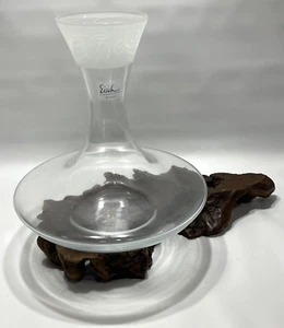 Eisch Glas Crystal Wine Decanter Etched Frosted Leaf Pattern Rim 9"x8.5"  Unique - Picture 1 of 11