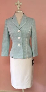 NEW $200 Le Suit 4 Pretty Tweed Blue White Skirt Jacket Womens Designer Suit - Picture 1 of 12
