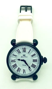 Reloj vintage para hombre Glam Rock con cara blanca y banda de goma blanca, estuche negro - Imagen 1 de 2