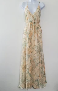 Aakaa Womens Floral V Neck Strappy Tasseled Back Maxi Dress Size S Soft Girl - Picture 1 of 10