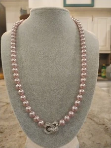 PURPLE COLOR SHELL PEARL, SIM. Diamond Ncklce, 22"/Silvertone - Picture 1 of 12