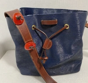 Nannini Leather Tote Shoulder Bag Made In Italy Navy, Brown Leather - Picture 1 of 7