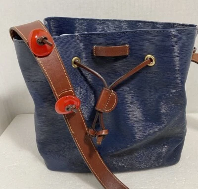 Bolso de Hombro Nannini de Cuero Hecho en Italia Azul Marino, Cuero Marrón Foto 1 de 4