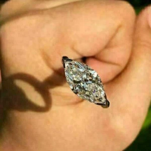3.50 Ct Marquise Cut Diamond Solitaire Engagement Ring 14K White Gold Finish - Picture 1 of 7