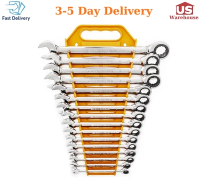 GEARWRENCH 16 Piece Ratcheting Combination Wrench Set with Tray | Metric | 9416