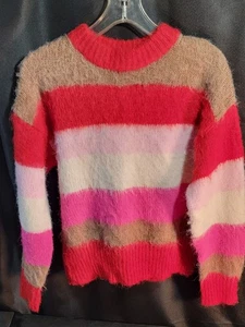 Neu mit Etikett A New Day Pullover gestreift hochgeschlossen flauschig weich hellbraun pink rot weiß Öko Medium - Bild 1 von 8