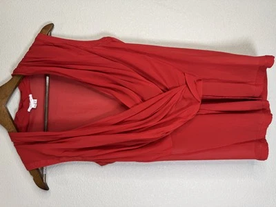 Helmut Lang Top Women Small Red Draped Sheer Silk Blend Sleeveless - Image 1 of 4