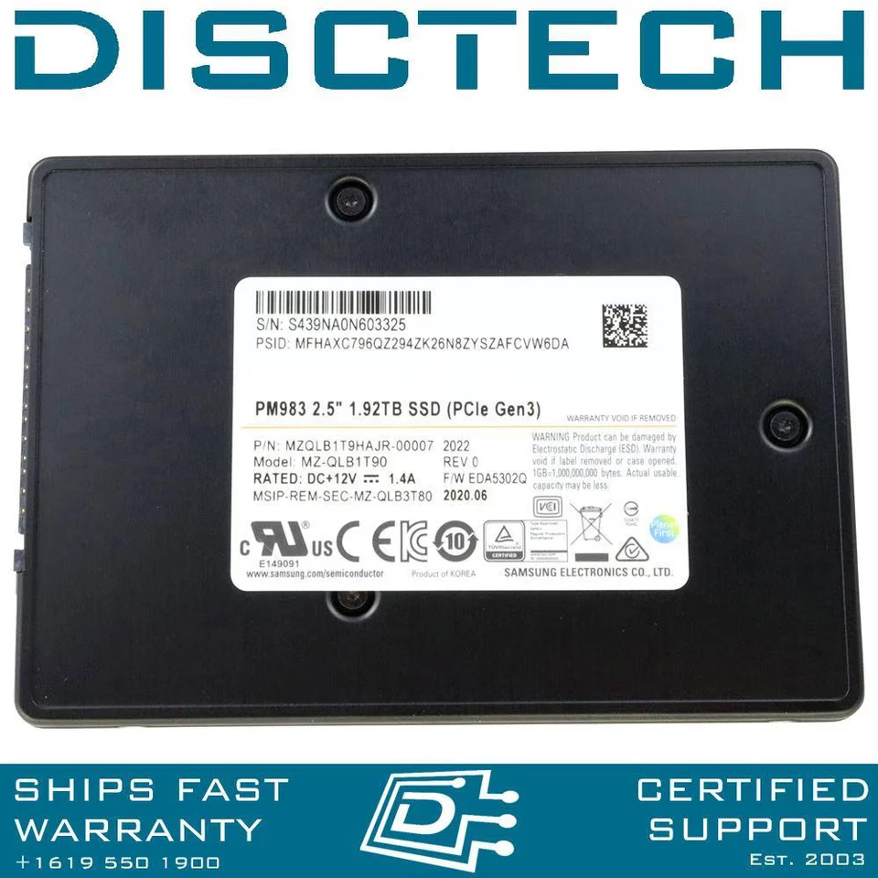 NEW Samsung 1.92TB Mixed Use PCIe U.2 NVMe SSD PM983 MZ-QLB1T90 MZQLB1T9HAJR - Image 1 of 2