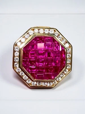 Conjunto invisible de 18 quilates diamante rubí vivo octogonal deslizamiento colgante potenciador 5,21 quilates Foto 1 de 4
