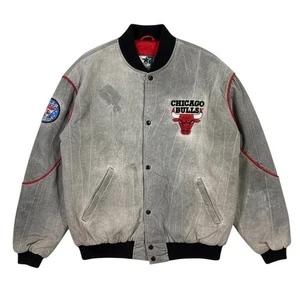 Starter Vintage Chicago Bulls graue Collegejacke Herren Large hergestellt in den USA 90er verwaschen - Bild 1 von 8