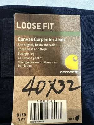 Jean Carpintero Carhartt Suelto Lona Azul Marino 40x32 Foto 1 de 4