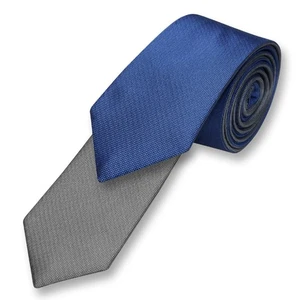 Biagio TWO-SIDED NeckTie Solid ROYAL BLUE and CHARCOAL GREY Mens Neck Tie - Picture 1 of 4