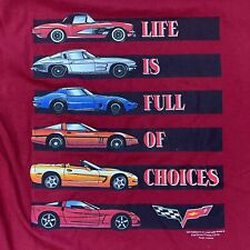 Vintage CORVETTE / LIFE IS FULL OF CHOICES Double Sided Medium Red T-Shirt  