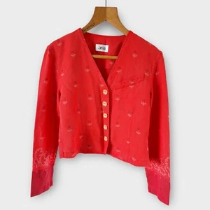 Aria Jacket Red Size 10 Floral 00s Cottage Retro Summer Lightweight Casual  - Picture 1 of 15
