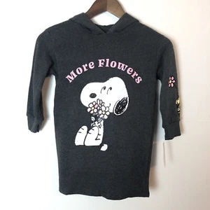 Peanuts Snoopy And Woodstock Girls Hooded Dress More Flowers XS 4-5 Charcoal - Picture 1 of 4