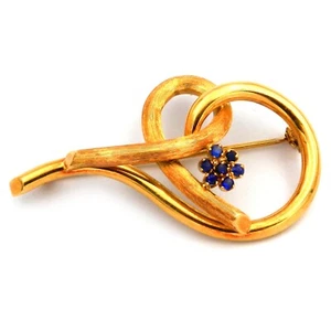 Gold Brosche mit Saphiren in 750 Gelbgold Italien Retro um 1960 - Picture 1 of 7