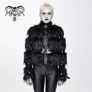 Diablo Moda Mujeres Chaqueta Corta Gótica Punk Negra Invierno Cremallera Abrigos de Lana Cálida - Imagen 1 de 22