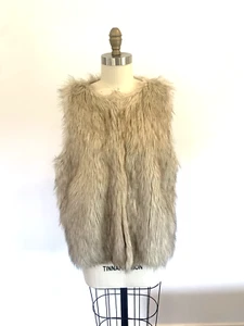 All About Eve. Faux Fur Beige Boho Vest Size 14/ Large Like New - Picture 1 of 12