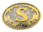 Initial S Letter S Men Women Rodeo Really Cowboy Style Gold Metal Belt Buckle