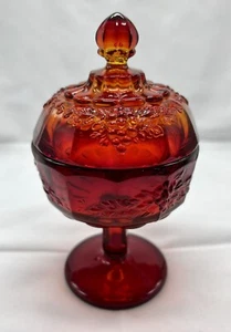 Westmoreland Amberina Red Paneled Grape 7" Footed Compote With Lid Yellow Glows - Picture 1 of 12