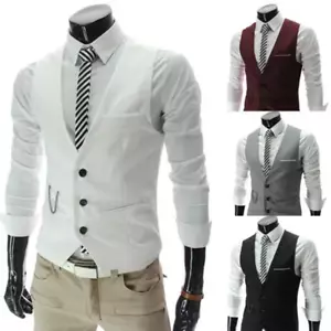 Lässige Herren Anzüge Weste mit Kette Formell Business Hochzeit Bräutigam Westen - Bild 1 von 10