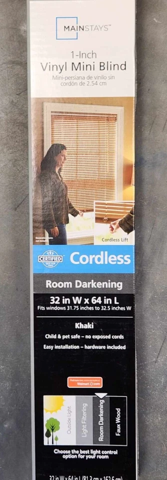 Mainstays MS99-305-500-08 1" Cordless Vinyl Room Darkening Blinds Khaki 32" x