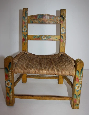 Vintage Painted Wood Childs Chair Folk Art Decor Cover